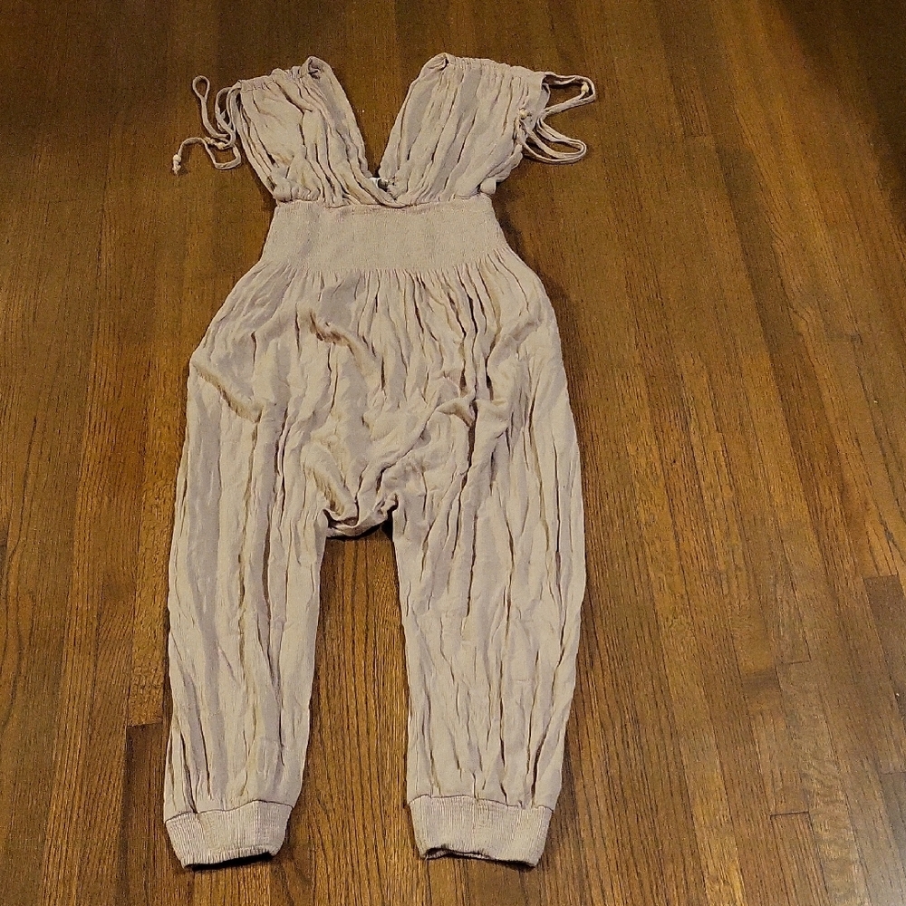 Mable Cream Jumpsuit with Plunging V-Neck and Flutter Sleeves